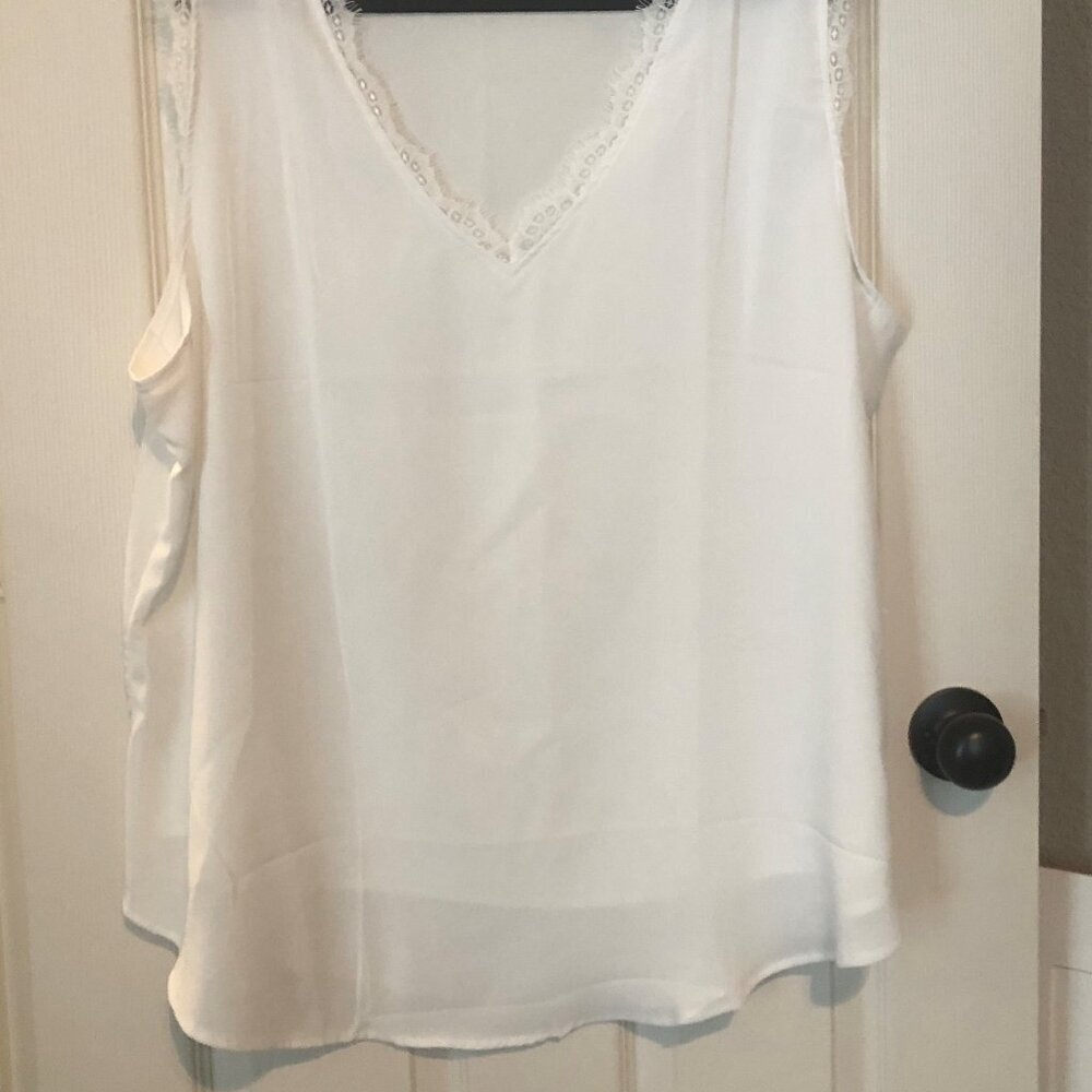 Ivory v neck lace trim polyester and spandex dress tank size 3X - Picture 2 of 5